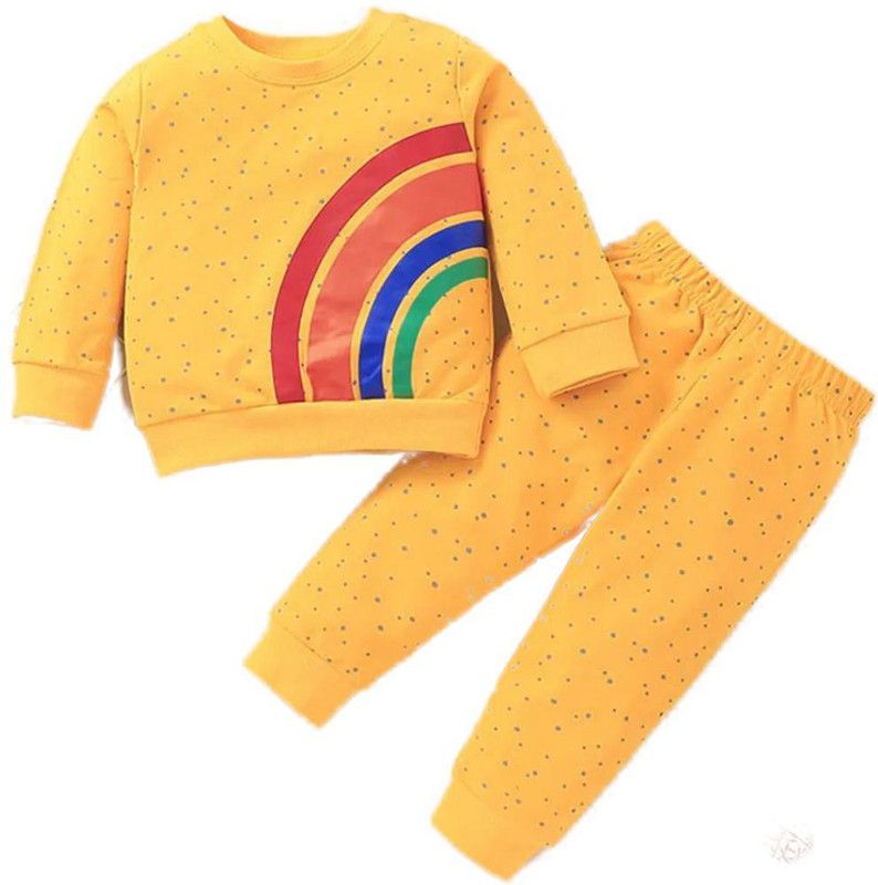 Baby Girls Casual Sweatshirt Pant  (Yellow)