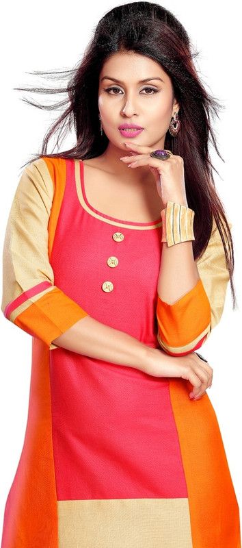 Women Abstract, Solid Cotton Blend Straight Kurta  (Multicolor, Gold, Pink, Orange)