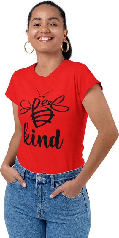 KLPO10202 Women Printed Round Neck Cotton Blend Red T-Shirt