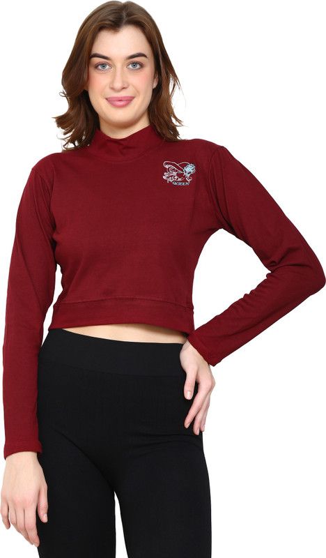 Casual Embroidered Women Maroon Top