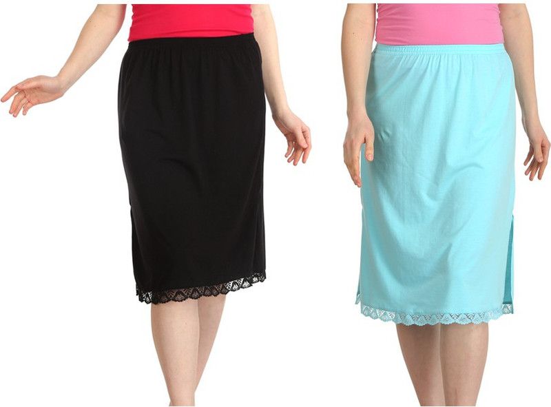 Women Solid Straight Blue, Black Skirt