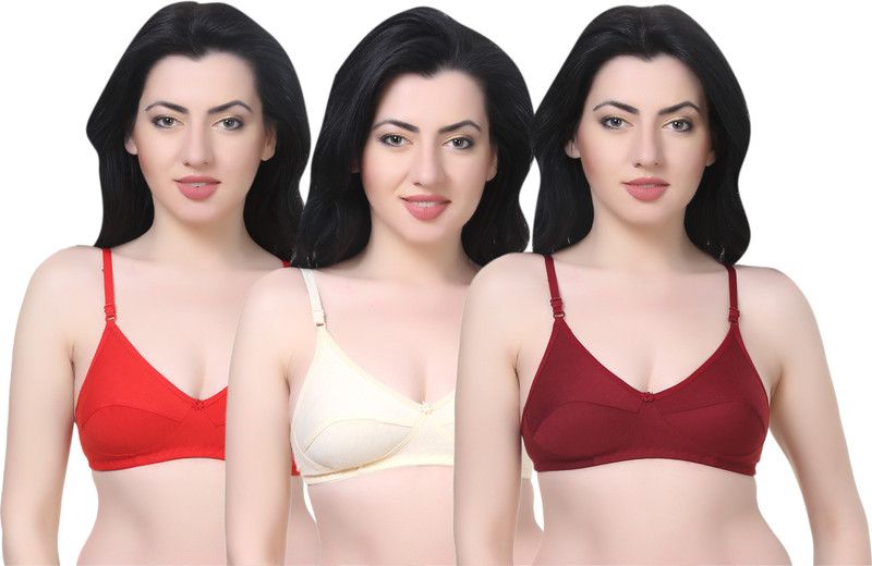 Pack of 3 Women Minimizer Non Padded Bra  (Red, Maroon, Beige)