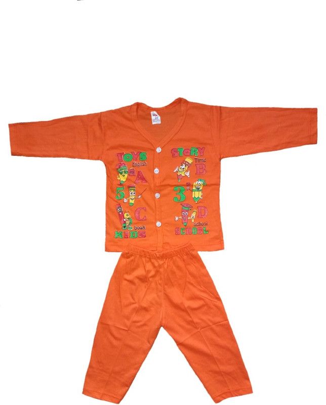 Baby Boys Printed Hosiery Kids Nightwear  (Orange Pack of 1)