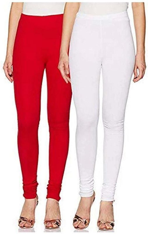 GUNDUS Churidar Ethnic Wear Legging  (White, Red, Solid)