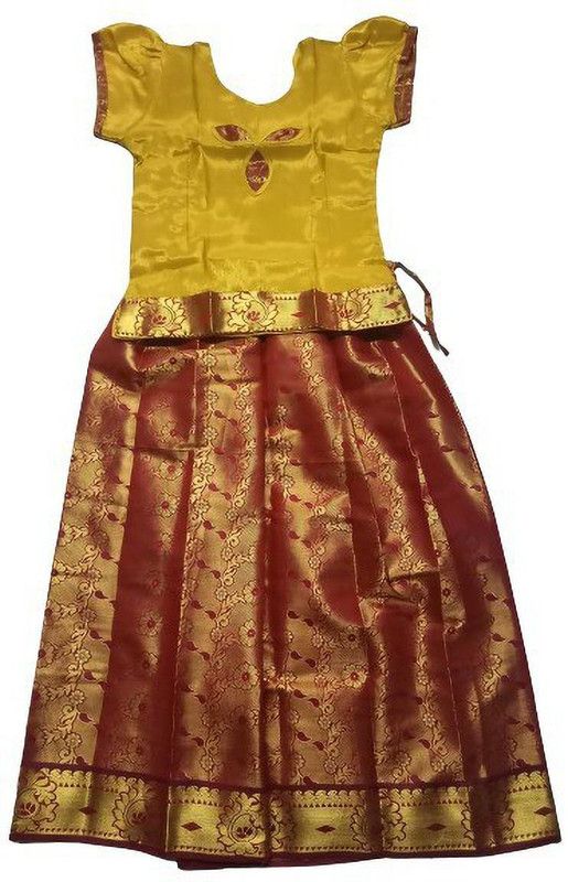 Indi Girls Lehenga Choli Ethnic Wear Self Design Lehenga Choli  (Maroon, Pack of 1)