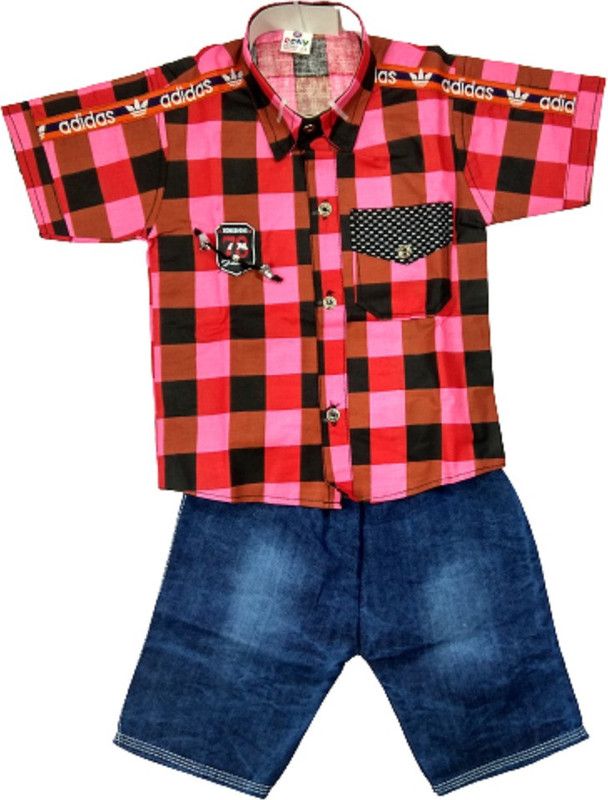 Boys Party(Festive) Shirt Three Fourth Pant  (Multicolor)