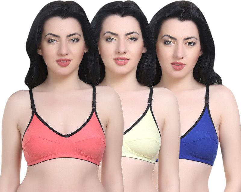 Pack of 3 Women T-Shirt Non Padded Bra  (Blue, Orange, Light Green)