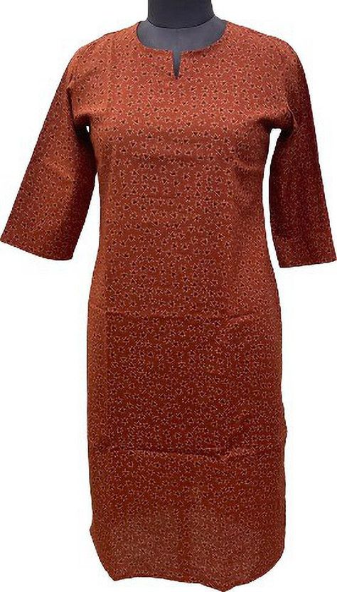 Women Printed Cotton Rayon A-line Kurta  (Orange)
