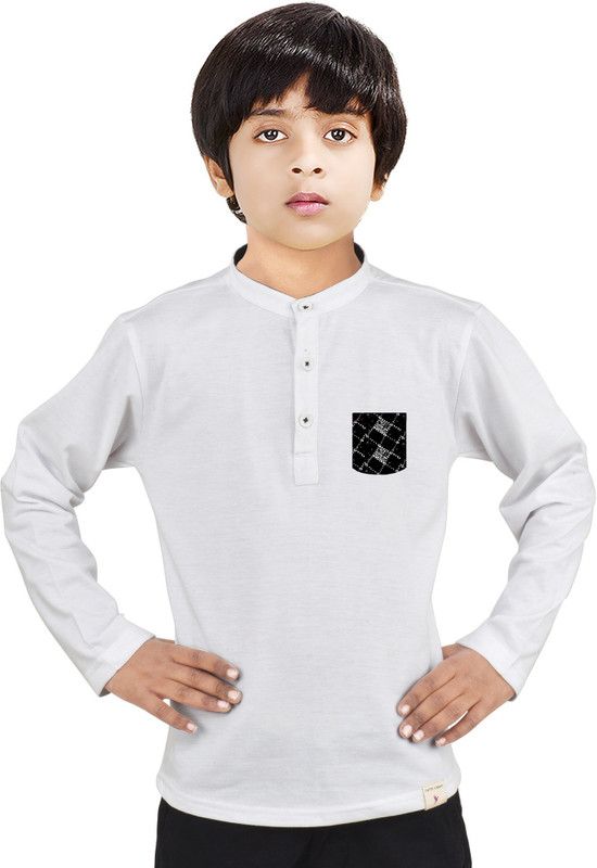 Boys Solid Cotton Blend Straight Kurta  (White)