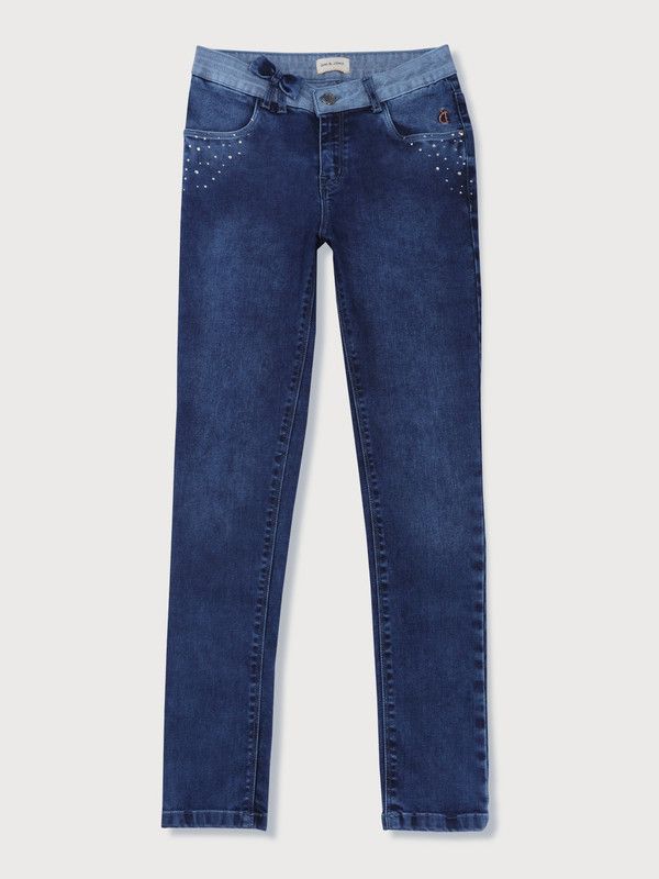 Baby Girls Mid Rise Dark Blue Jeans
