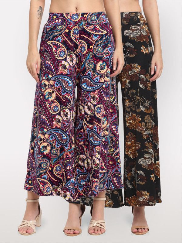 Pack of 2 Women Regular Fit Maroon Viscose Rayon Trousers
