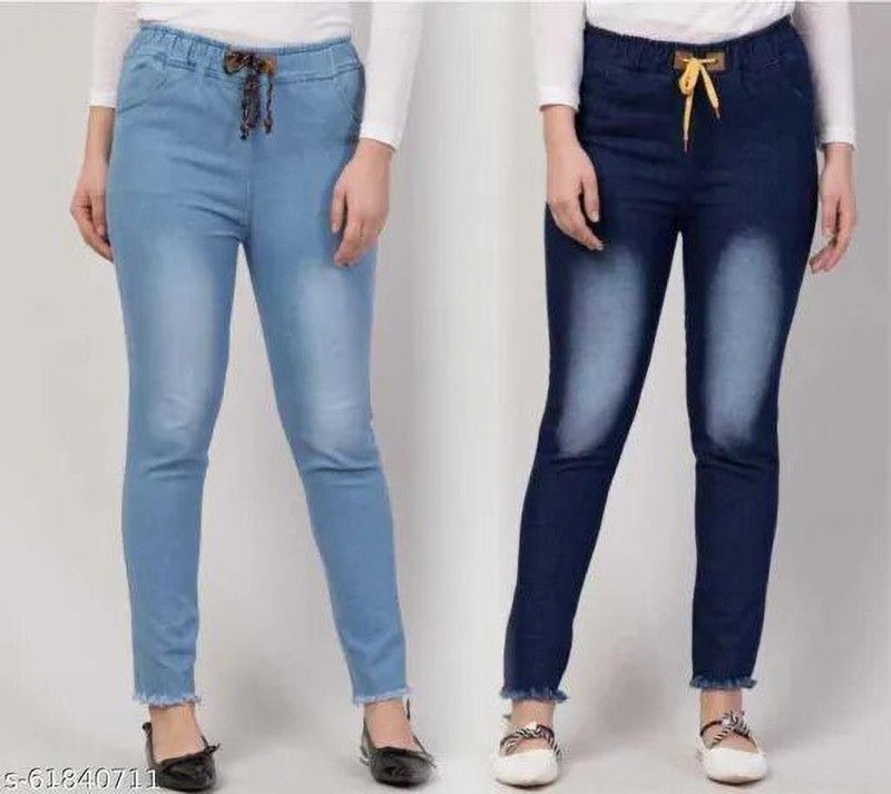 Women Jogger Fit High Rise Blue Jeans  (Pack of 2)