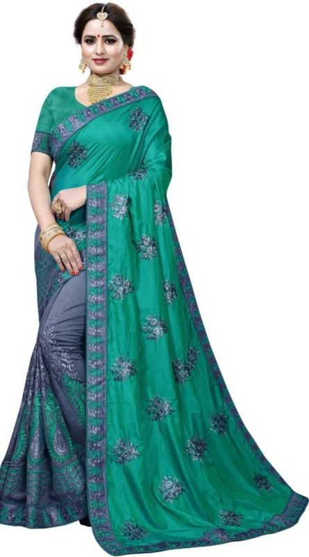 Embroidered Bollywood Art Silk Saree  (Light Green, Cream)