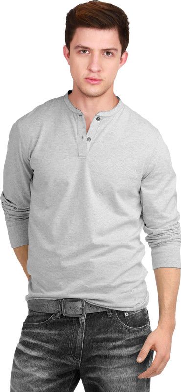 T-shirt For Men and Boys Men Solid Henley Neck Pure Cotton Grey T-Shirt