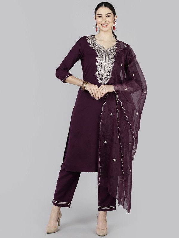 Women Pure Silk Kurta, Pant And Dupatta Set