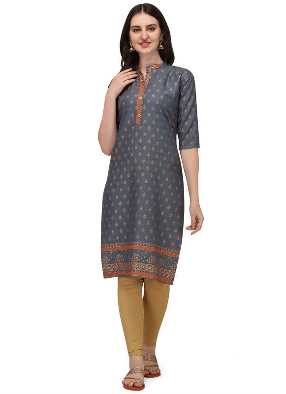 Women Floral Print Viscose Rayon Straight Kurta  (Gold, Orange, Grey)