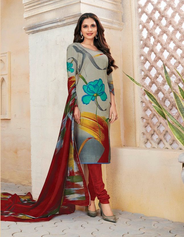 Unstitched Cotton Blend Salwar Suit Material Printed, Colorblock