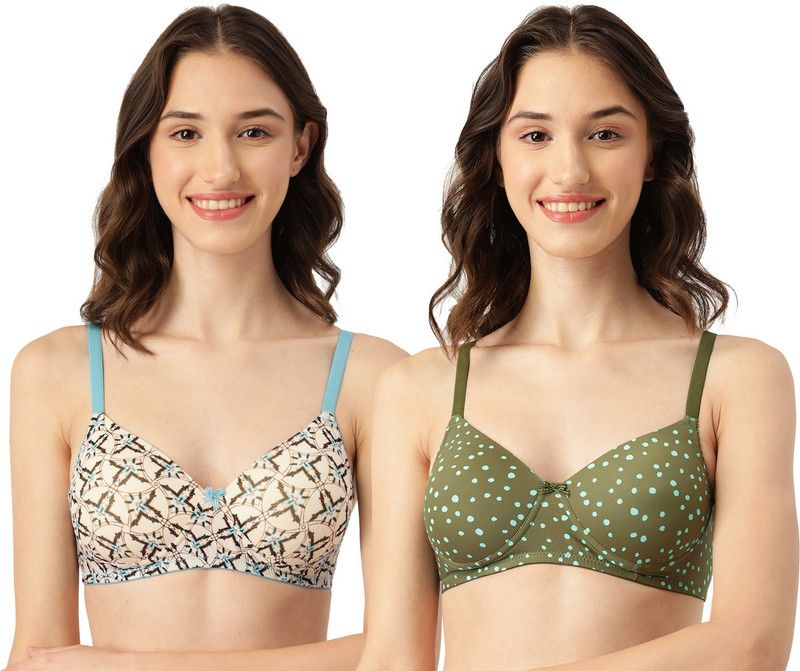 Pack of 2 Women T-Shirt Heavily Padded Bra  (Beige, Green)