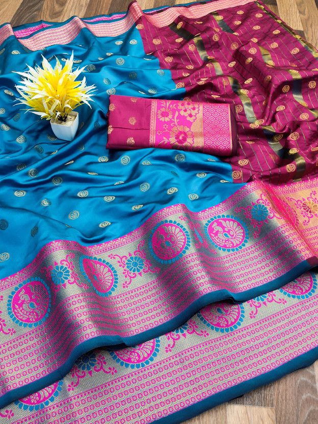 Woven Banarasi Silk Blend, Art Silk Saree  (Light Blue)