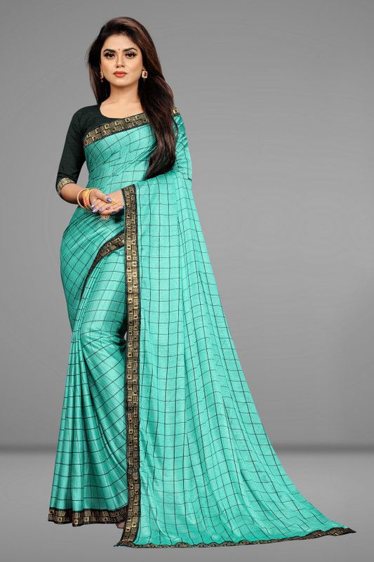Checkered Chettinadu Lycra Blend, Cotton Jute Saree  (Light Blue)