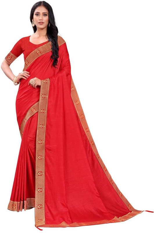 Temple Border Daily Wear Polyester Saree  (Red)