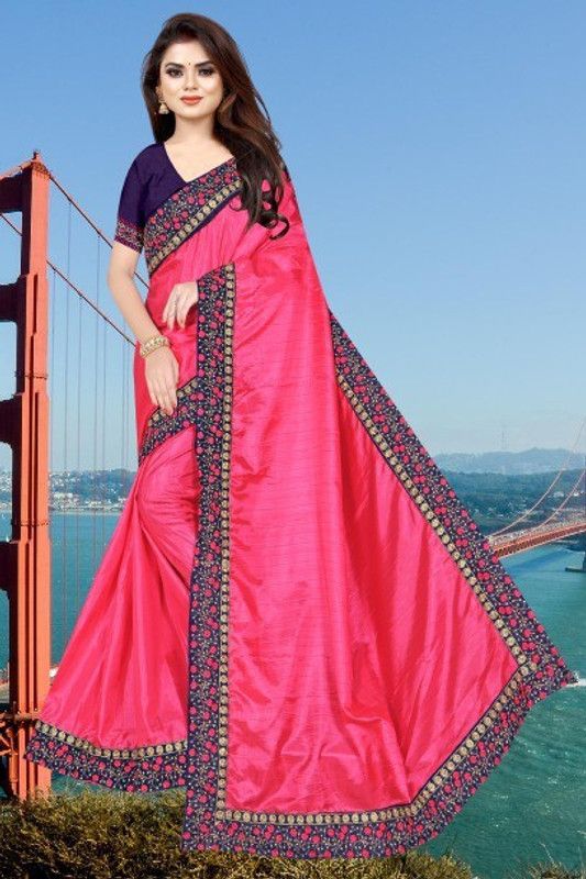 Printed Bhagalpuri Pure Silk Saree  (Pink)