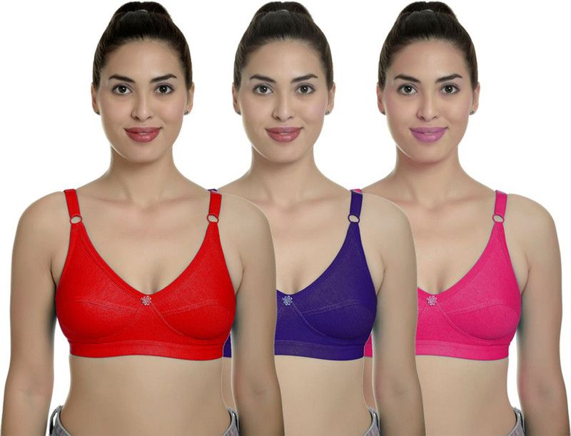 Pack of 3 Women Minimizer Non Padded Bra  (Dark Blue, Red, Pink)