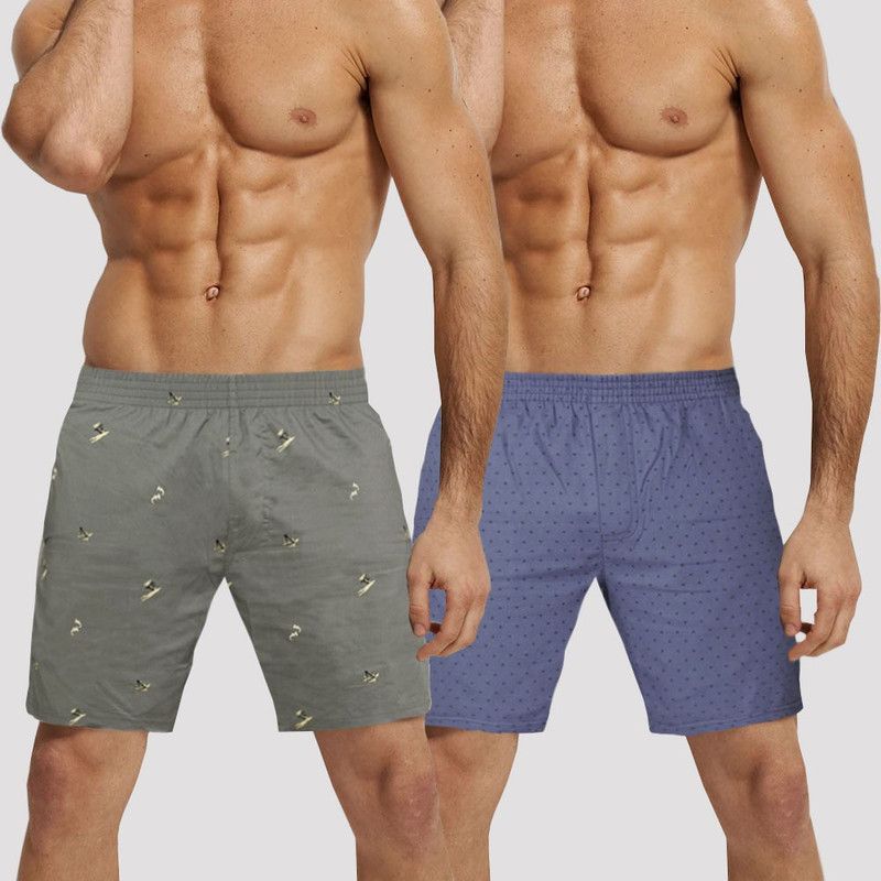 Pack of 2 Printed Men Grey, Blue Boxer Shorts
