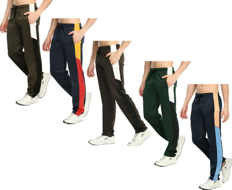 Pack of 5 Men Colorblock Dark Blue, Green, Dark Green Track Pants