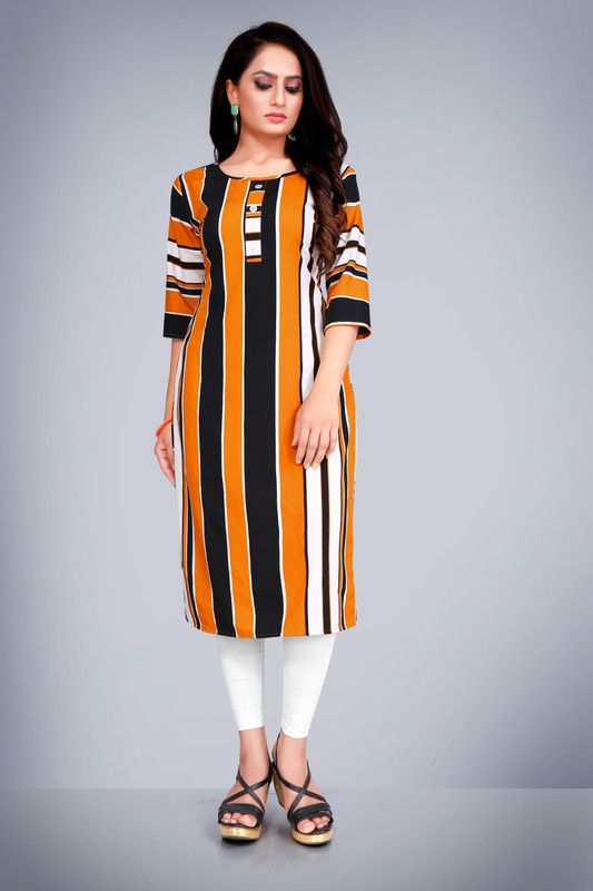 Women Checkered Crepe Straight Kurta  (Yellow)