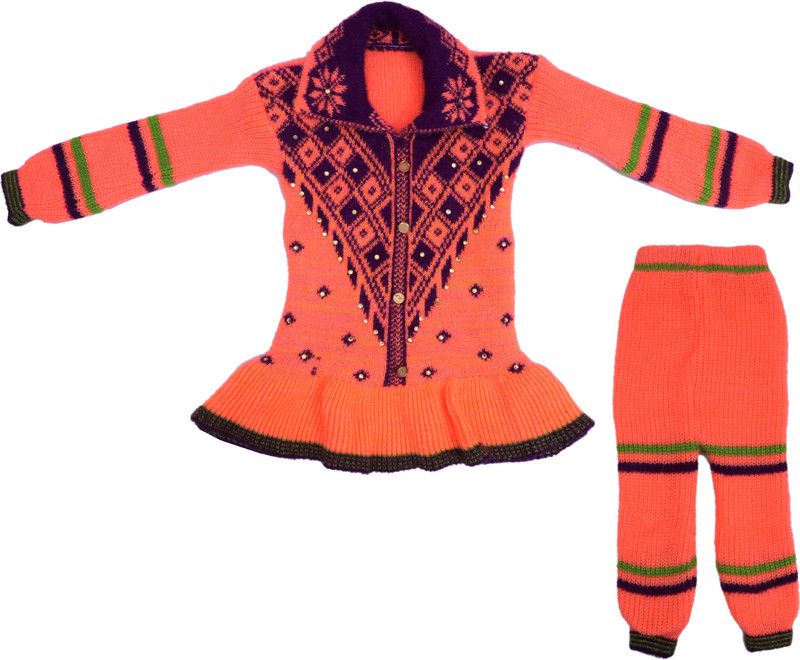 Honbon Baby Girls Casual Sweater Pyjama, Pullover  (Orange)