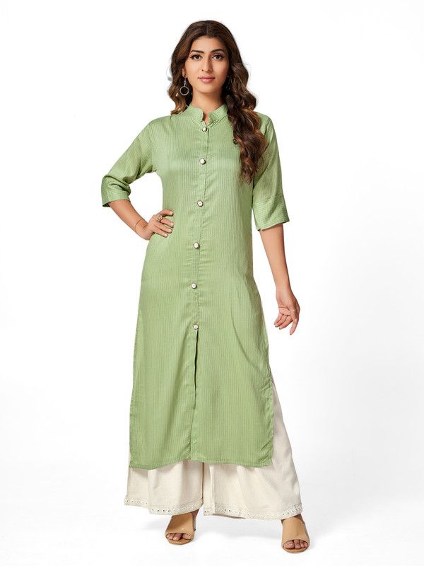 Women Self Design Kurta  (Light Green, Green)