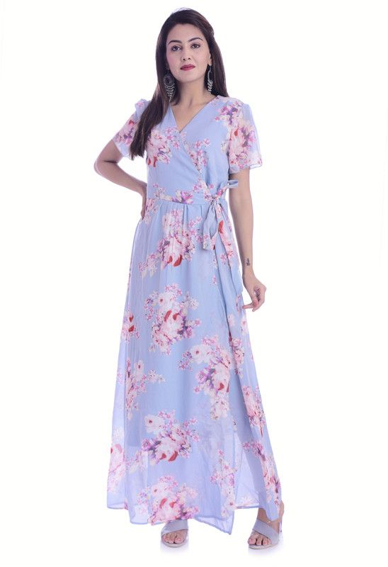 Solid Georgette Stitched Flared/A-line Gown  (Multicolor)