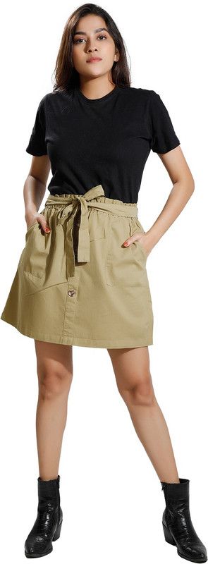 Women Solid A-line Beige Skirt