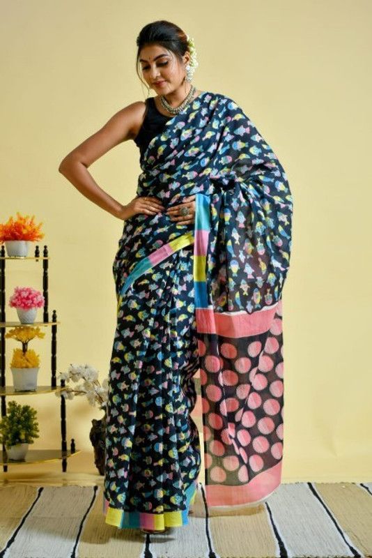 Geometric Print Bollywood Pure Cotton Saree  (Multicolor)