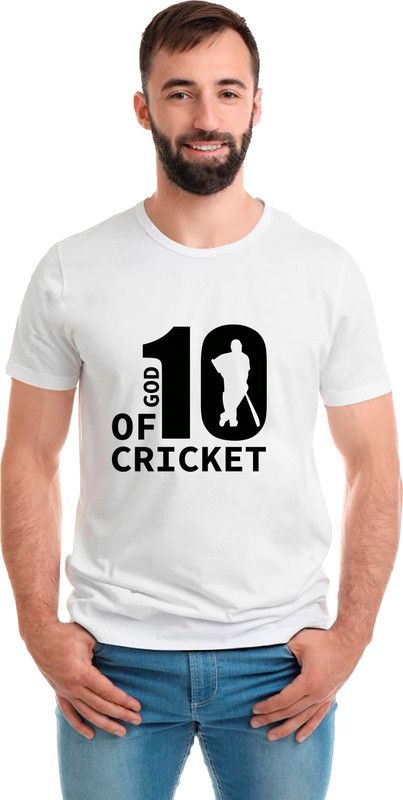 God of Cricket Round Neck Half Sleeve White Tshirt Men Printed Round Neck Pure Cotton White T-Shirt