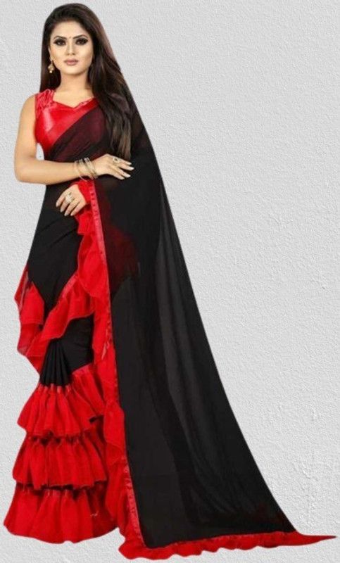 Self Design Fashion Georgette Saree  (Black, Red)