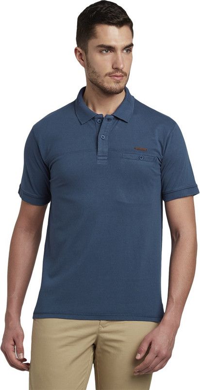 Men Solid Polo Neck Pure Cotton Dark Blue T-Shirt