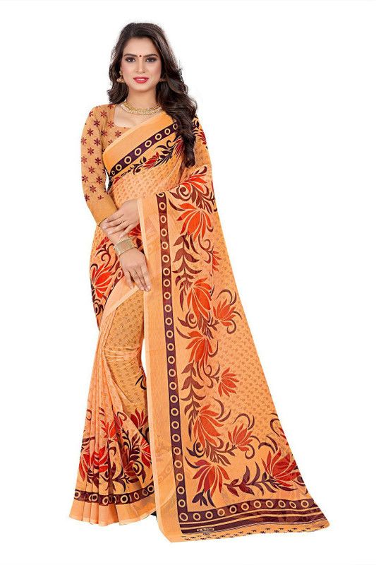 Printed Daily Wear Georgette Saree  (Orange)