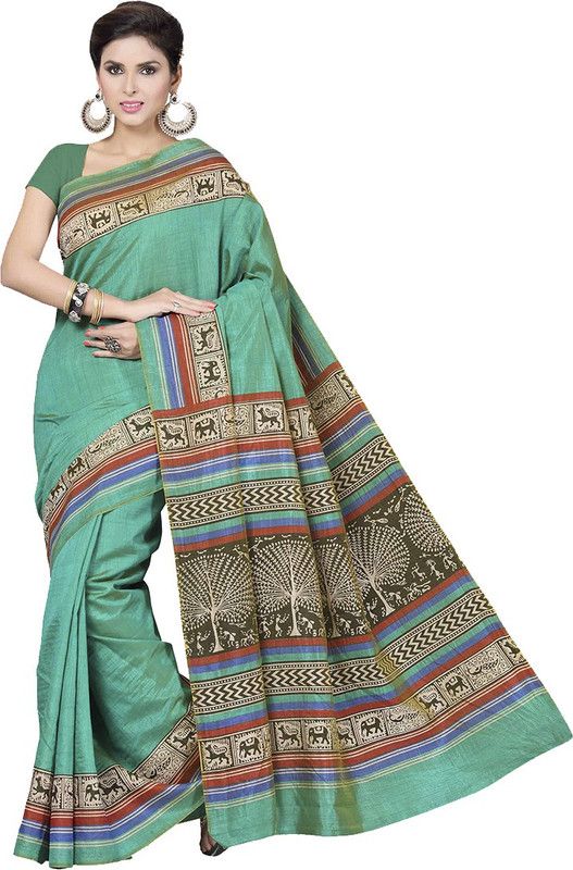 Printed Bollywood Art Silk Saree  (Light Green)