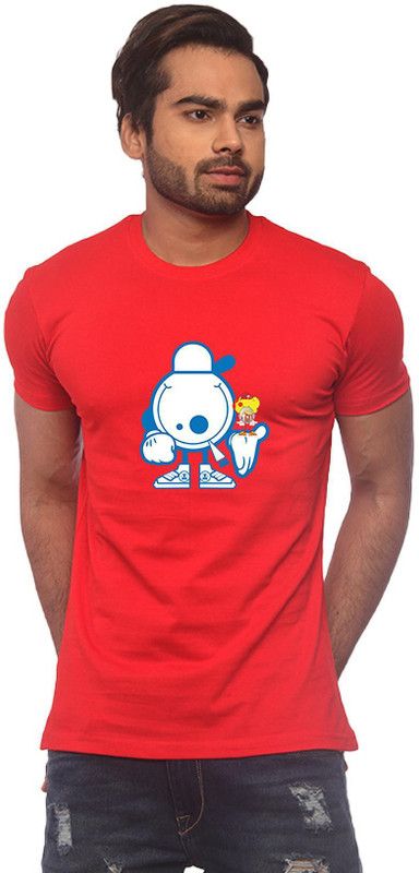Men Graphic Print Round Neck Pure Cotton Red T-Shirt