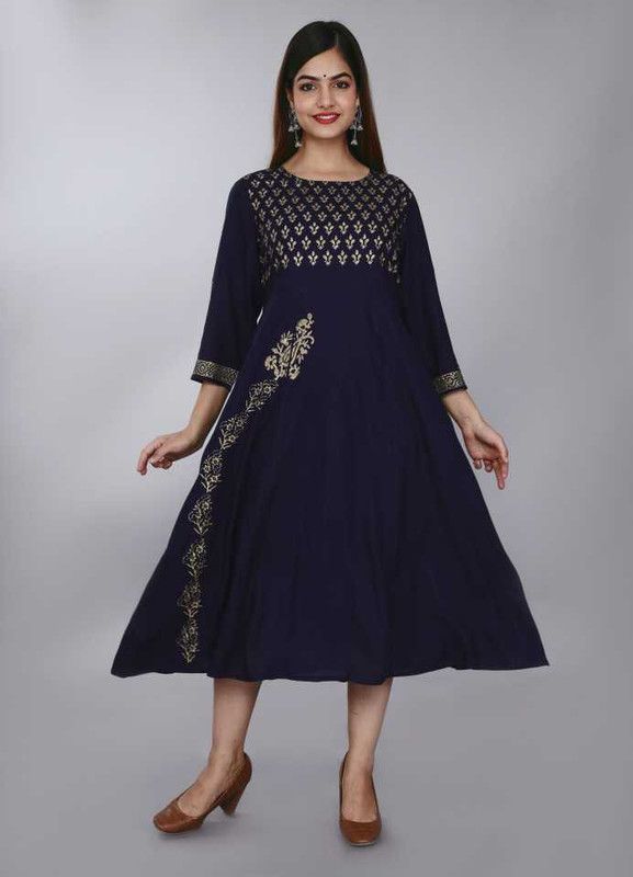 Women Floral Print Viscose Rayon A-line Kurta  (Blue)
