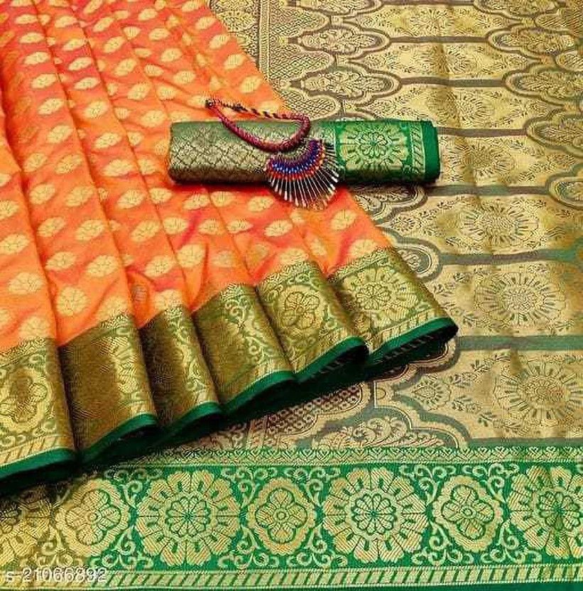 Embellished Banarasi Art Silk Saree  (Orange)
