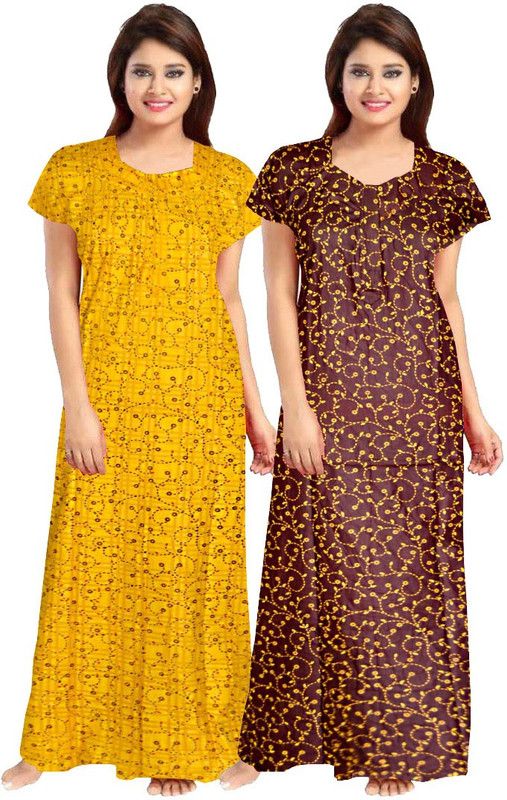 Pack of 2 Women Nighty  (Yellow, Brown)