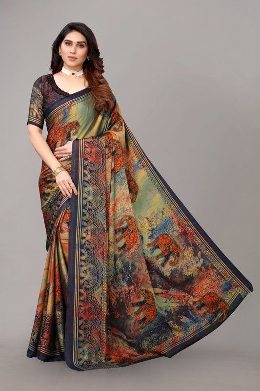 Kalamkari Chiffon Saree  (Multicolor)