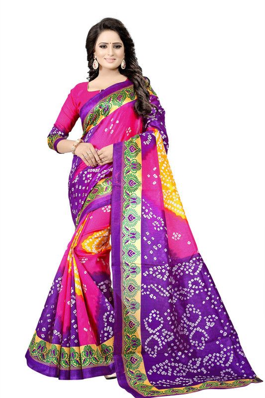 Printed Bhagalpuri Art Silk Saree  (Purple, Pink)