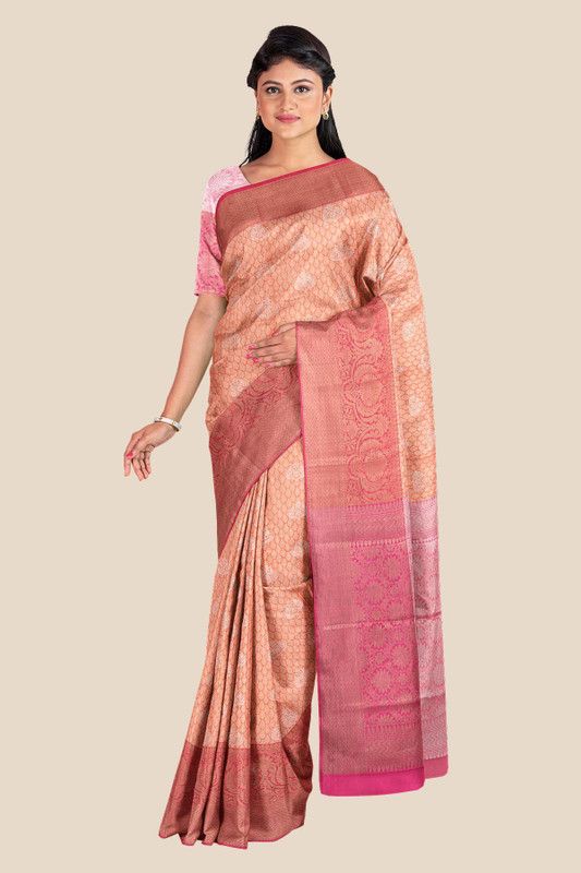 Floral Print Dharmavaram Silk Blend, Art Silk Saree  (Orange)