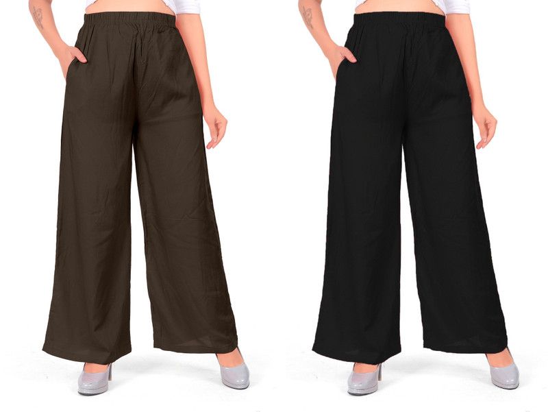 Pack of 2 Women Regular Fit Black, Brown Viscose Rayon Trousers
