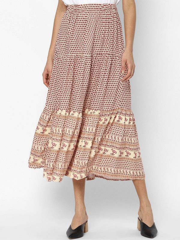 Women Floral Print A-line Pink, Beige Skirt