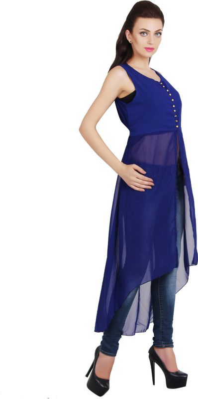Women Solid Georgette Flared Kurta  (Blue)